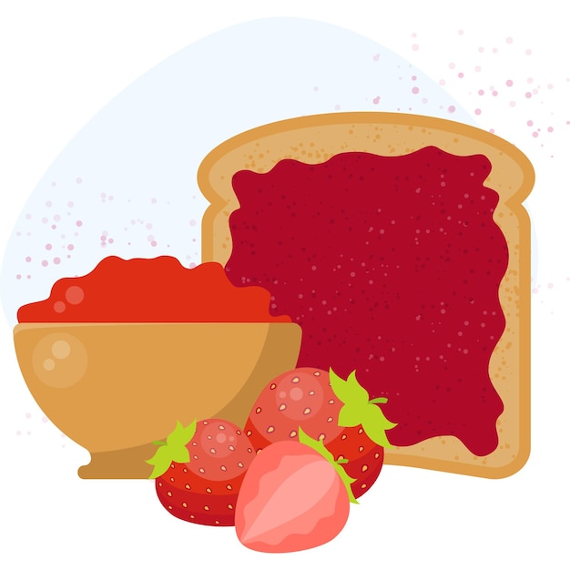 Fried bread toast with strawberry jam for breakfast jelly paste