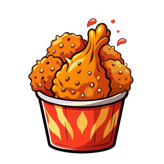 Vettore pollo fritto in stile cartone animato su sfondo bianco