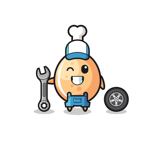 Vector the fried chicken character as a mechanic mascot , cute design