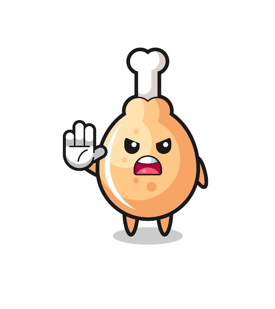 Fried chicken character doing stop gesture , cute design
