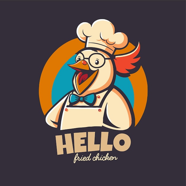 Logo della mascotte dello chef di pollo fritto per il concetto di ristorante alimentare