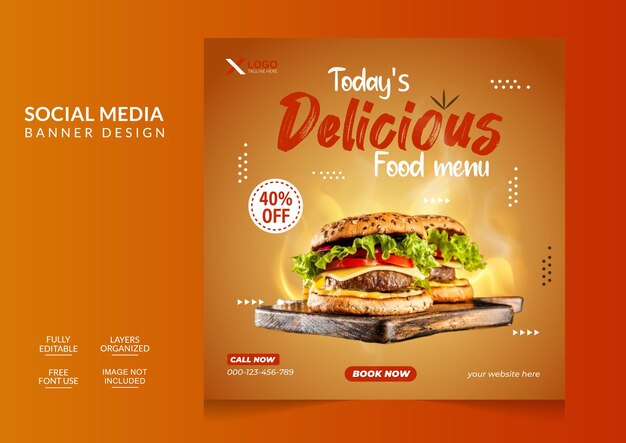 Fried chicken delight asian menu promotion social media post design template