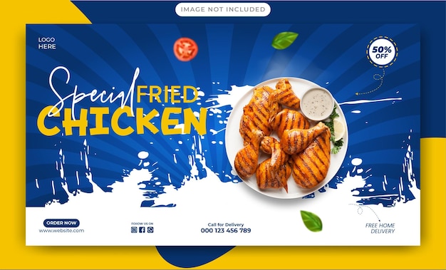 Vector fried chicken delight menu promotion social media banner template