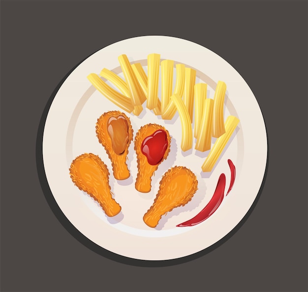 Fried chicken and french fries on plate