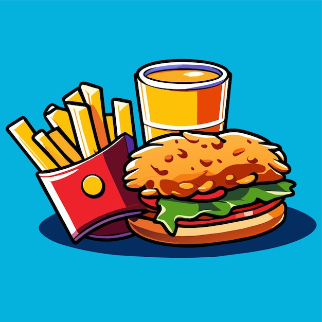Fried chicken and french fries vector illustration in cartoon style