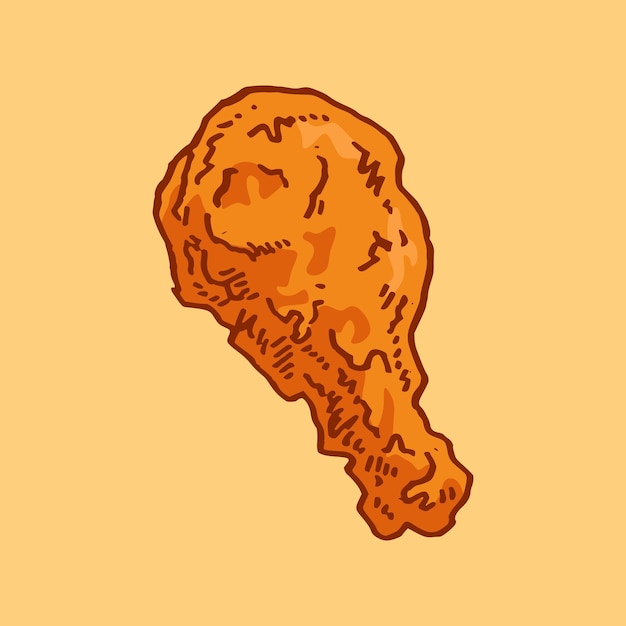 Vector fried chicken in hand drawn and colored style vector illustration