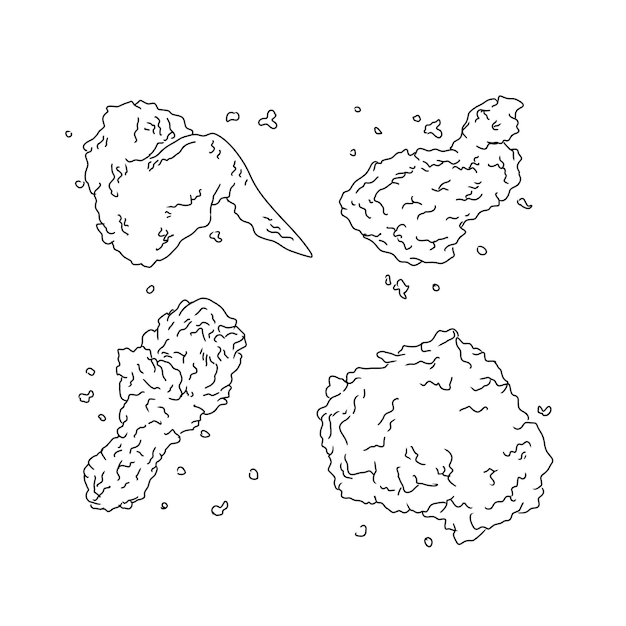 fried chicken hand drawn doodle illustrations vector set