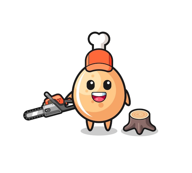 Fried chicken lumberjack character holding a chainsaw , cute design