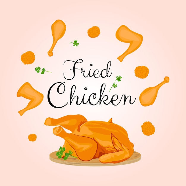 Fried chicken met kippenpoten en kippenvleugels premium vectorillustratie