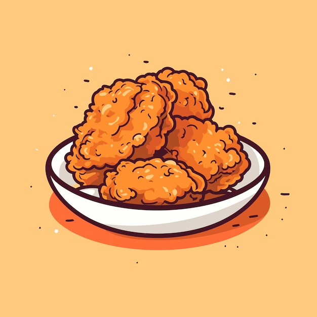 Fried chicken nuggets on a plate Vector illustration in cartoon style