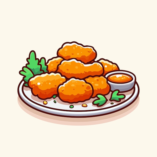 Vector fried chicken nuggets on a plate vector illustration