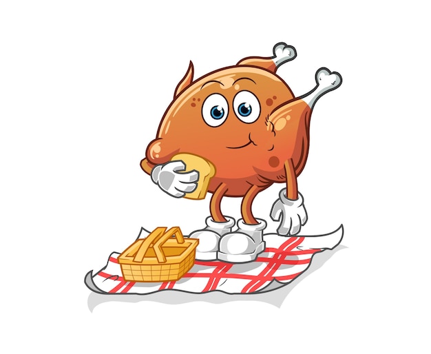 the fried chicken on a picnic cartoon. cartoon mascot vector