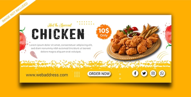 Vector fried chicken promotion and restaurant facebook cover banner template