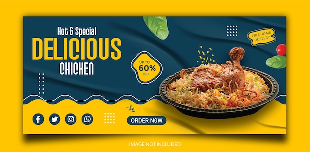 Fried chicken promotion and restaurant facebook cover banner template