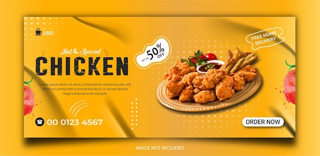 Vettore promozione del pollo fritto e copertina del ristorante su facebook o social media e modello di banner web