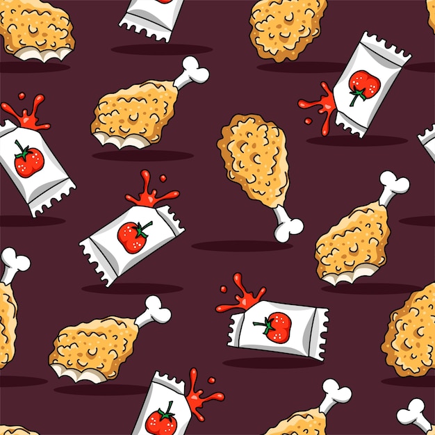 Fried chicken and tomato sauce seamless pattern