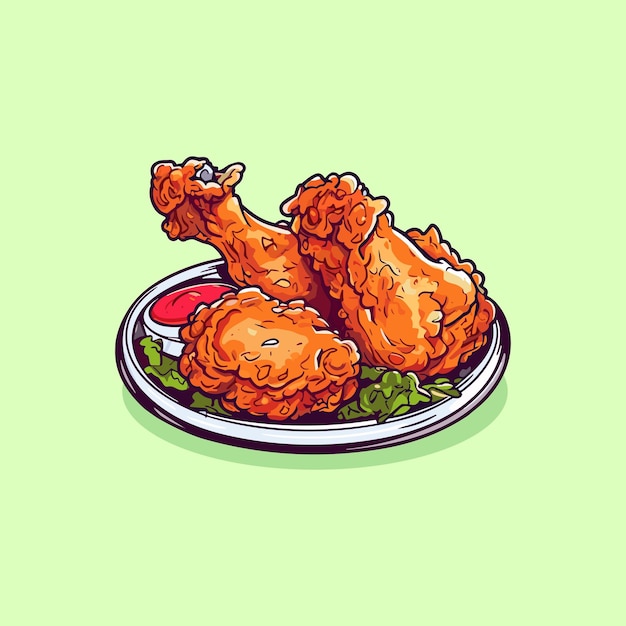 Linea pulita dell'illustrazione di vettore del pollo fritto e clipart di colore freddo per il web del manifesto del menu