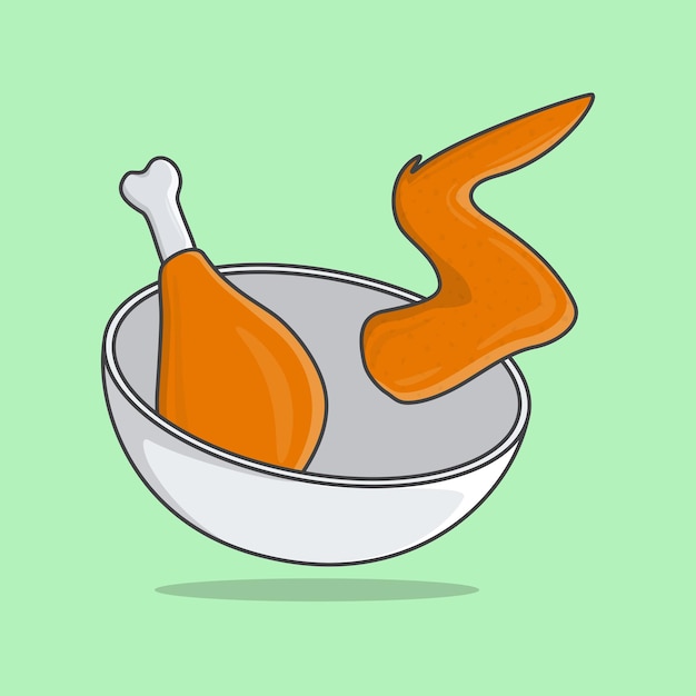 Fried chicken in white bowl cartoon vector illustration fried chicken flat icon outline