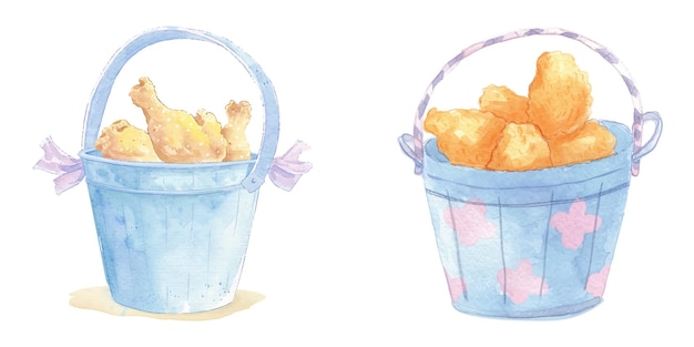 Vector fried chicken with bucket watercolor vector illustration 3