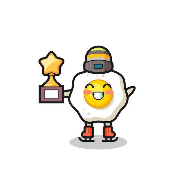 Fried egg cartoon as an ice skating player hold winner trophy , cute style design for t shirt, sticker, logo element