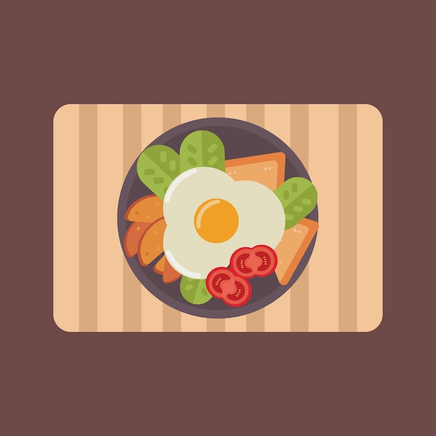 튀긴 계란 프라이드 프라이와 호흡 및 아침 식사 벡터 일러스트 세련된 레스토랑 메뉴 디자인