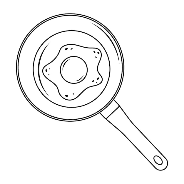 Fried egg in a frying pan black outline line vector illustration