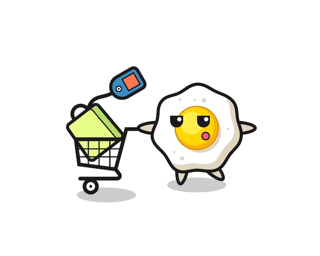 Fried egg illustration cartoon with a shopping cart