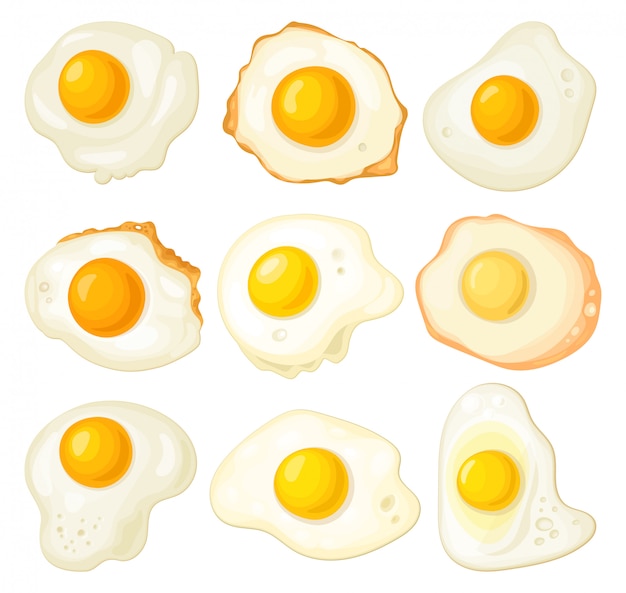 Vector fried egg isolated cartoon set icon.   cartoon set icon protein of yellow.