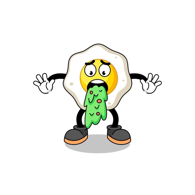 Fried egg mascot cartoon vomiting