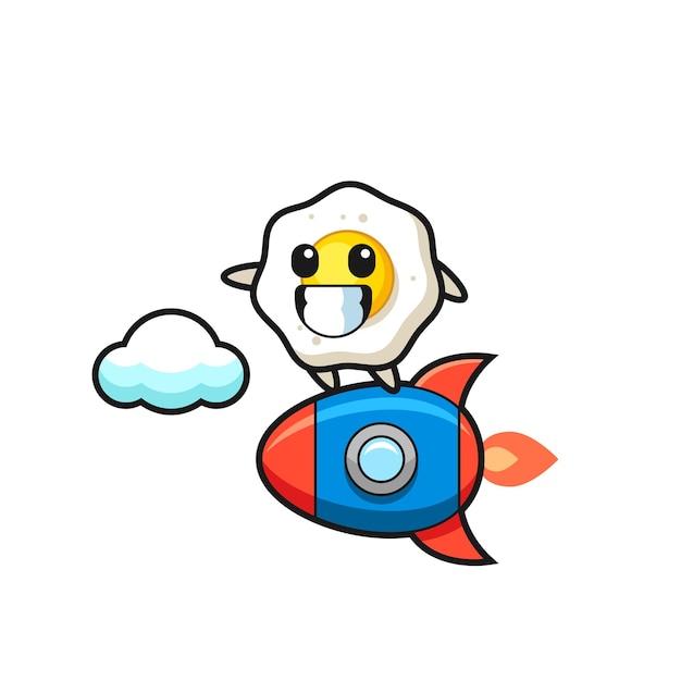 Fried egg mascot character riding a rocket , cute style design for t shirt, sticker, logo element