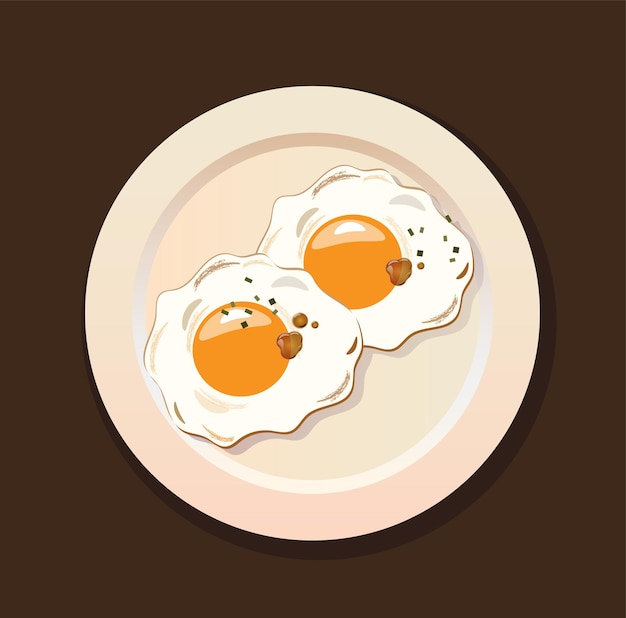 Жареное яйцо на тарелке утренний завтрак векторная иллюстрация