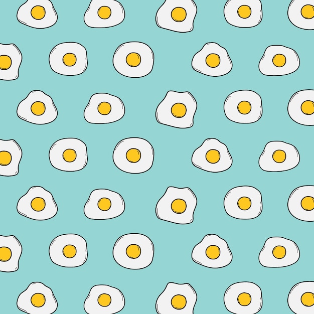 Fried Egg Pattern With Blue Background. 