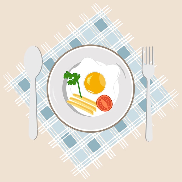 Fried egg on plate from above vector graphics Various eggs Different English breakfast
