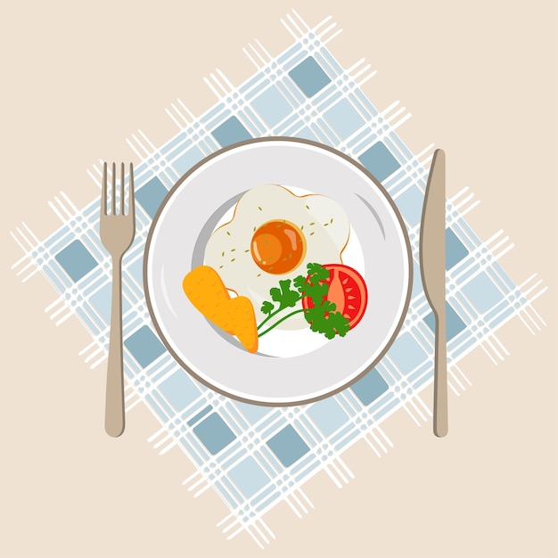 Fried egg on plate from above vector graphics Various eggs Different English breakfast