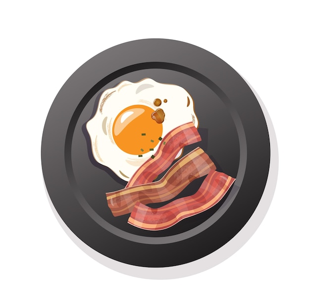 fried egg on a plate morning breakfast vector illustration