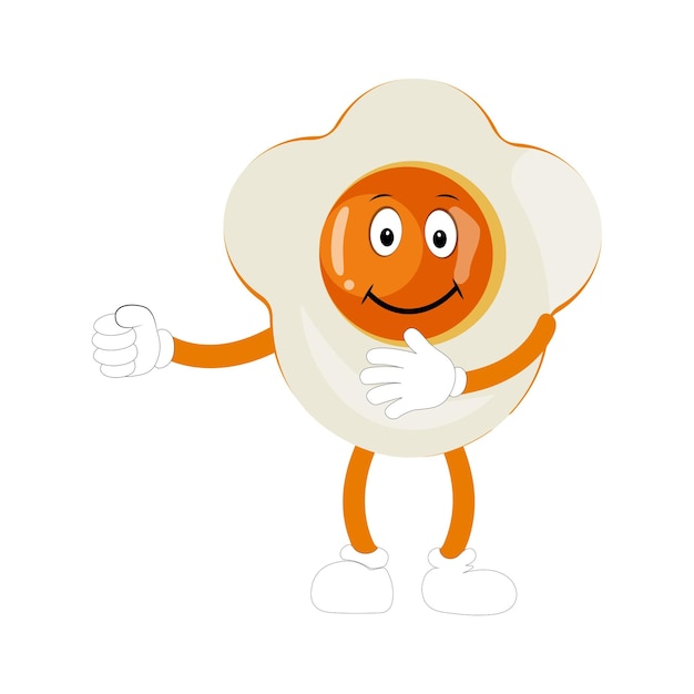 Жареное яйцо с милым лицом, лежащим на иллюстрации мультфильма Куриное яйцо на завтрак Счастливое жареное яйце