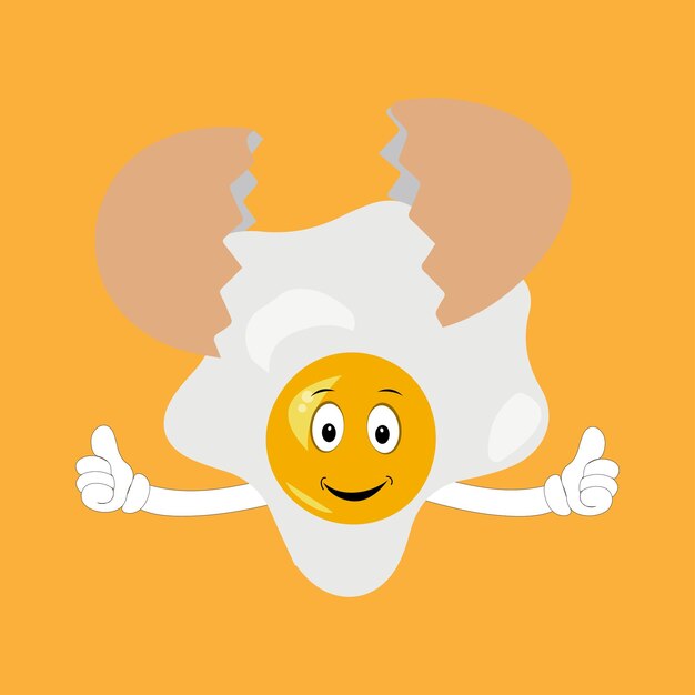 Fried egg with cute face lying cartoon illustration Chicken egg for breakfast Happy fried egg c