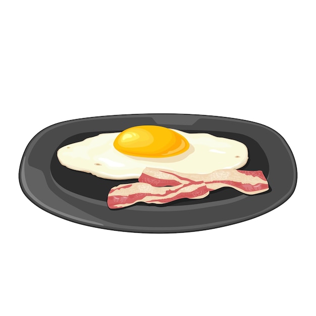 Fried egg with slices of crisp bacon on plate vector color illustration