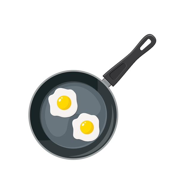 Fried eggs on frying pan