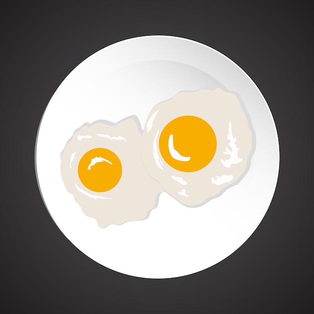 Vector fried eggs illustration dish plate isolated on black