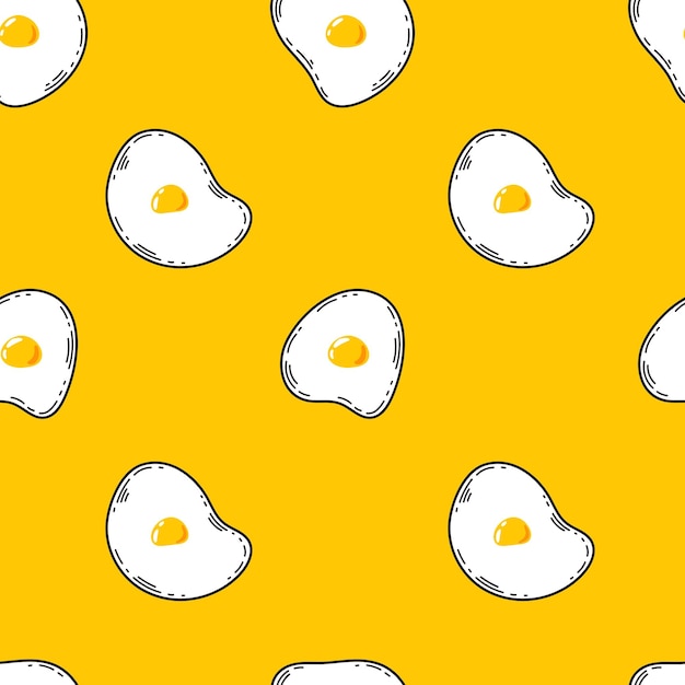 Fried eggs seamless pattern background with linear doodle style eggs vector seamless