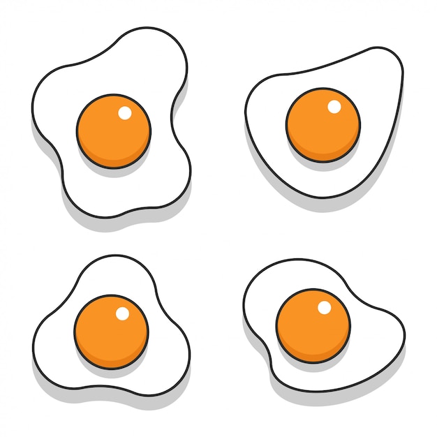 Fried eggs top view cartoon flat set isolated on a white background.