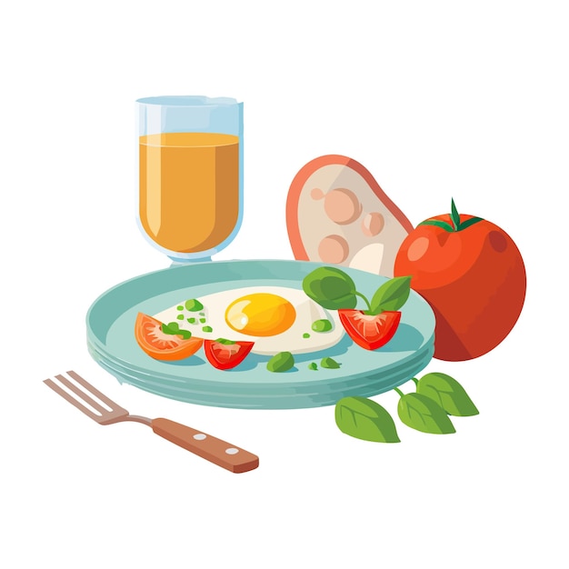 Fried eggs and vegetables on a white background Handdrawn illustration isolated on white background in boho style