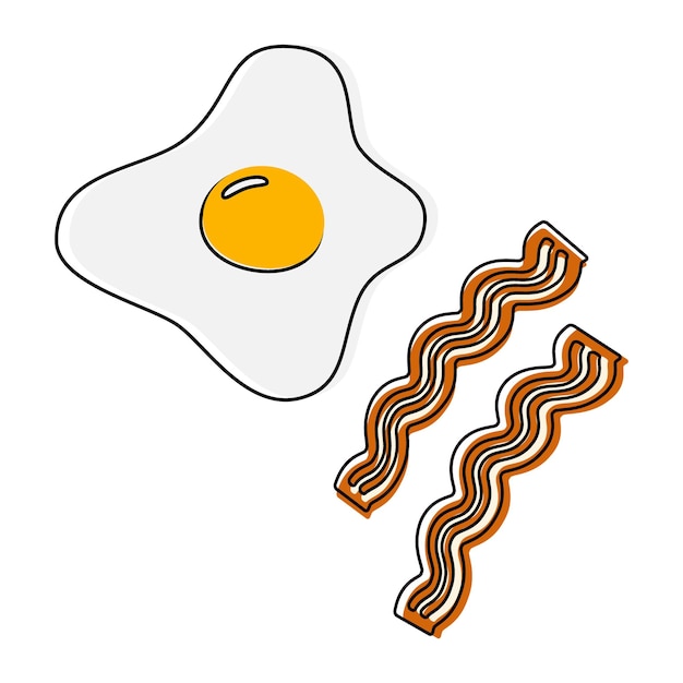 트렌디한 색상 조합의 베이컨 조각을 곁들인 계란 후라이 빠른 아침 식사 Happy Egg Day Isolate