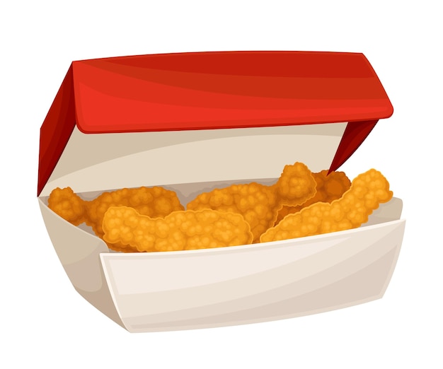 Vector fried fast food chicken legs packed in takeaway carton box vector illustration traditional spicy junk food