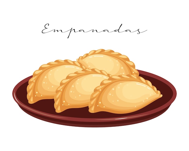 Vector fried meat pies, empanadas on a clay plate, latin american cuisine. national cuisine of argentina.