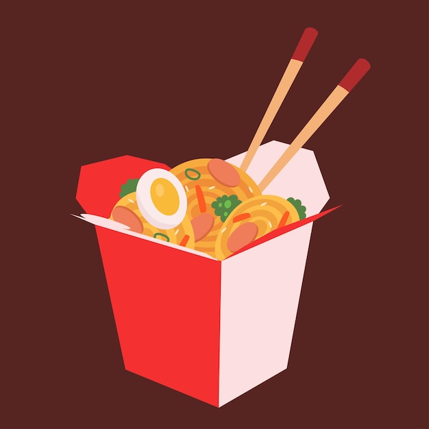 Vector fried noodles box cartoon vector