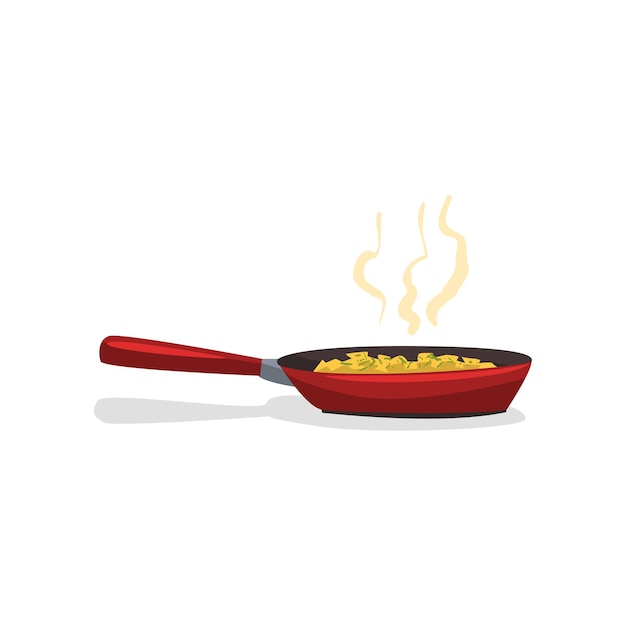 Fried potatoes with spices in a frying pan vector Illustration isolated on a white background