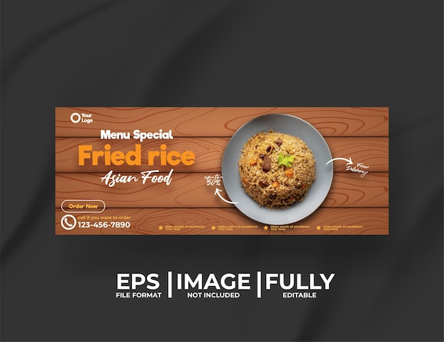 Vector fried rice asian food menu template with food pattern background