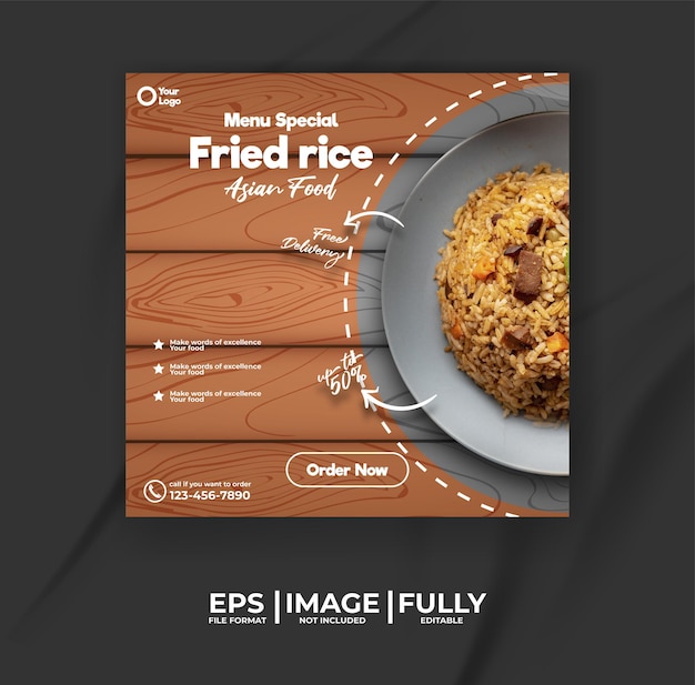 Fried Rice Asian food menu template With food pattern background